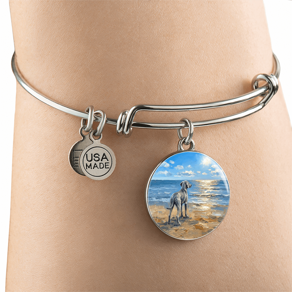 Beach Day - Weimaraner Round Charm Bracelet