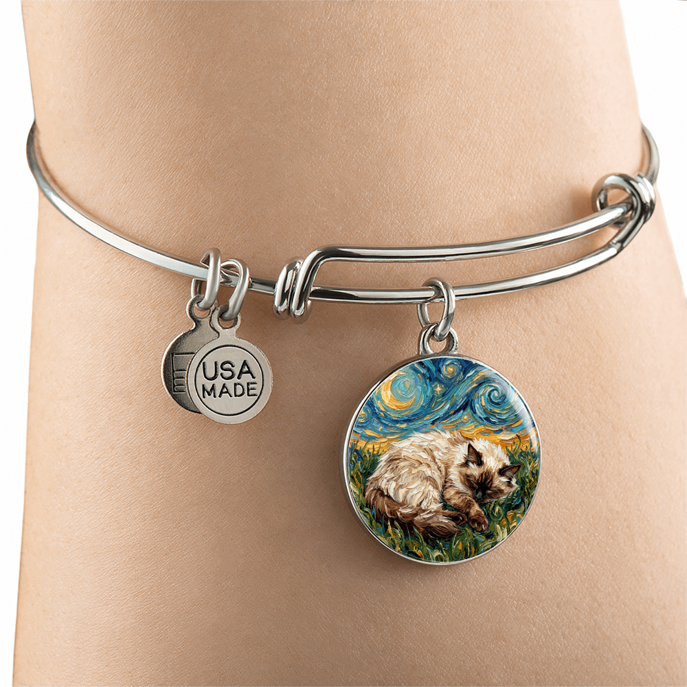 Sleepy Birman Night Round Charm Bracelet