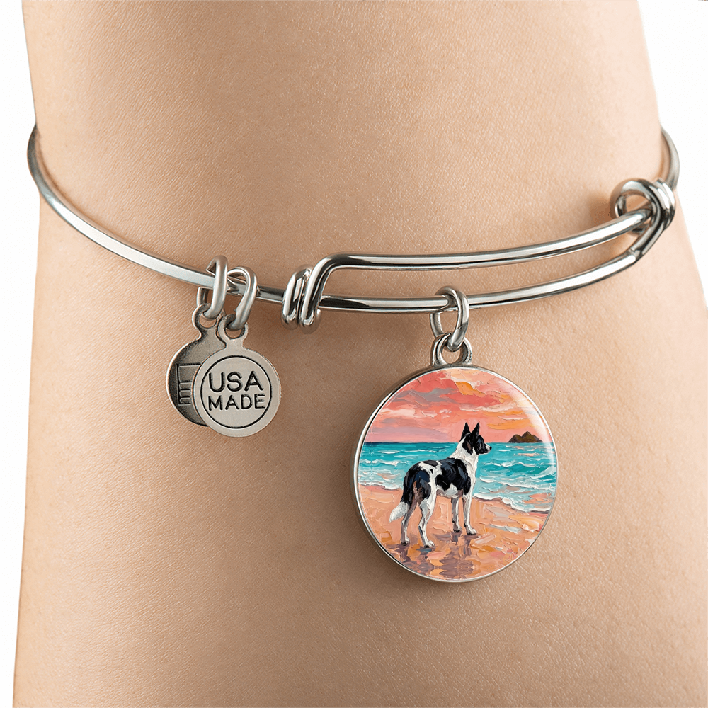 Beach Day - Canaan Dog Round Charm Bracelet