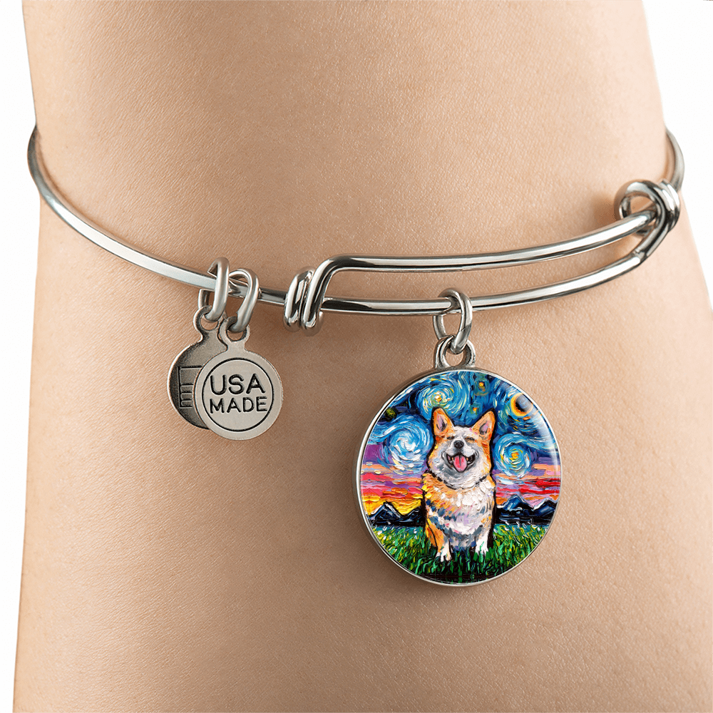 Smiling Corgi Round Charm Bracelet