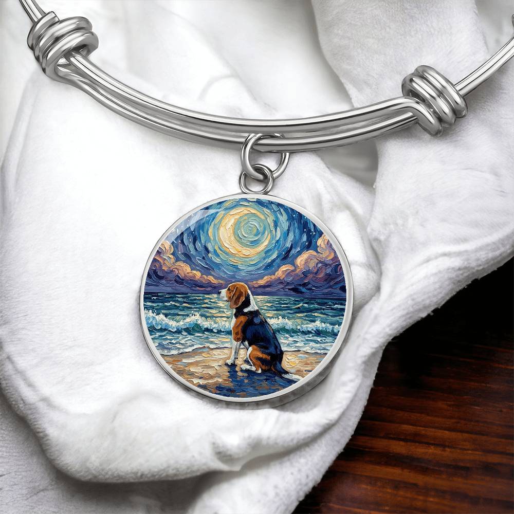 Beach Night - Beagle Round Charm Bracelet