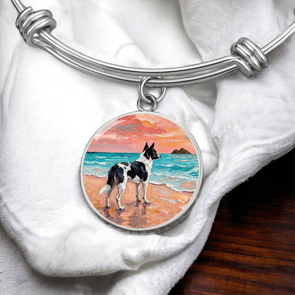 Beach Day - Canaan Dog Round Charm Bracelet