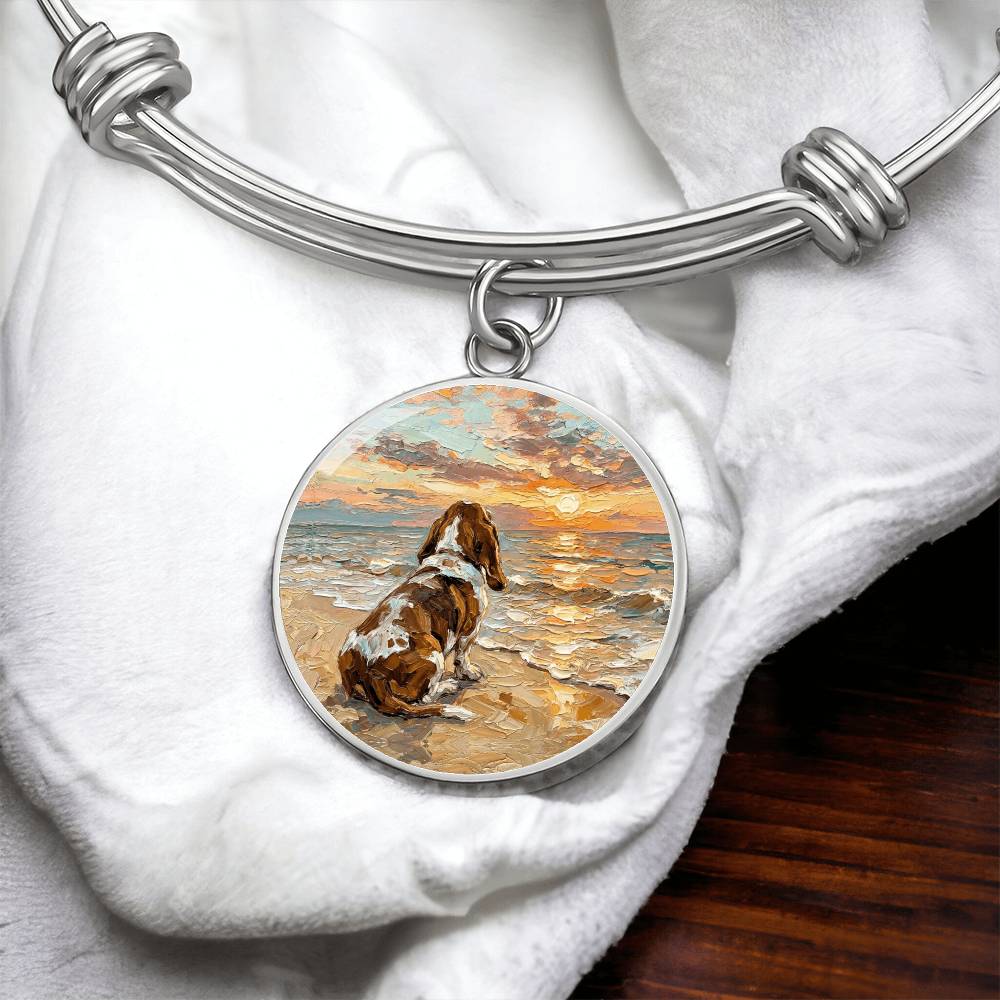 Beach Days - Basset Hound Round Charm Bracelet