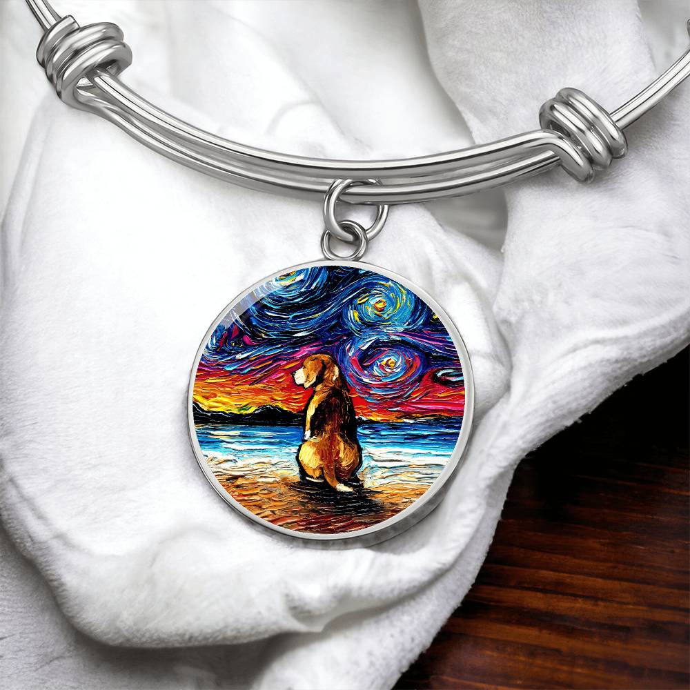 Beach Night - Beagle Round Charm Bracelet
