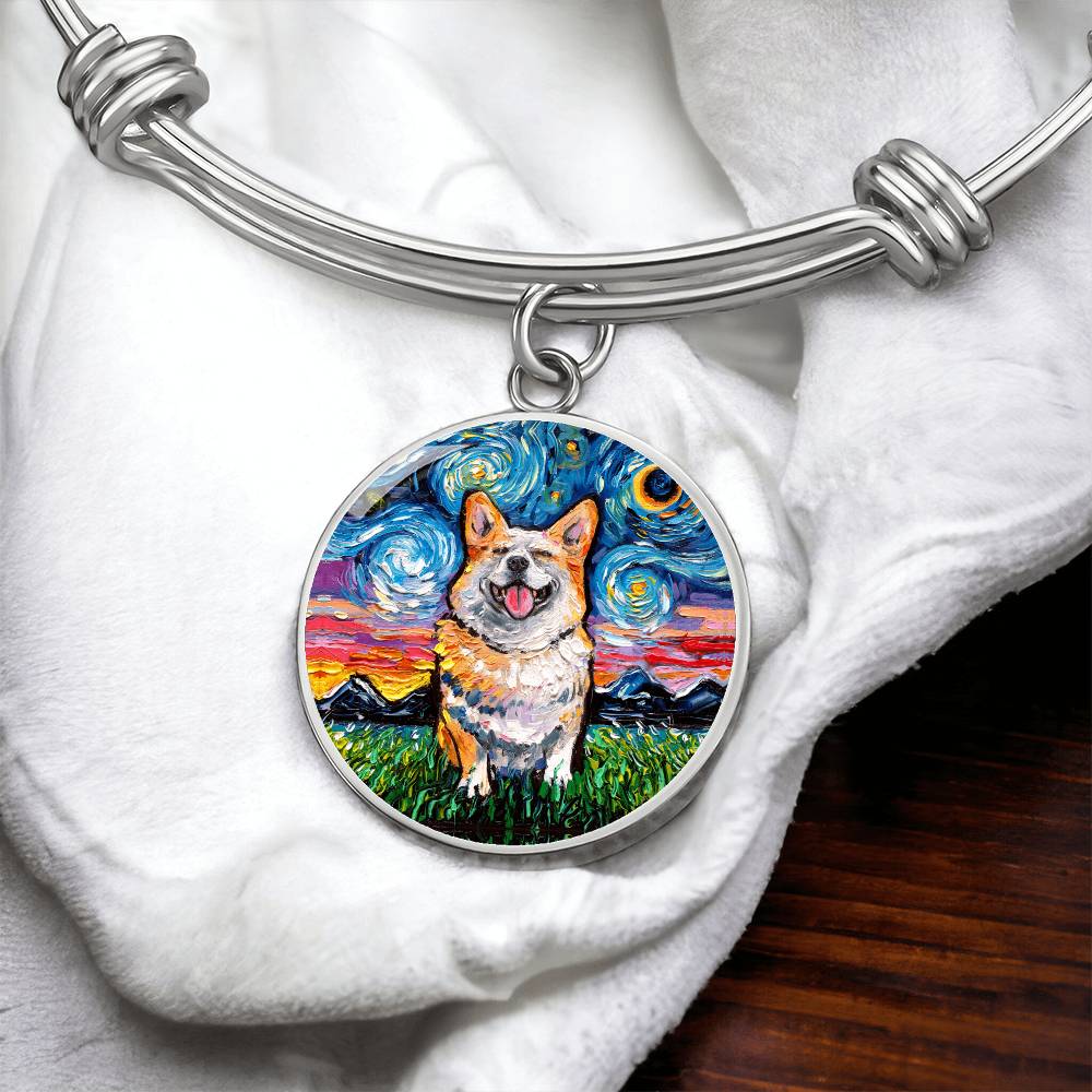 Smiling Corgi Round Charm Bracelet