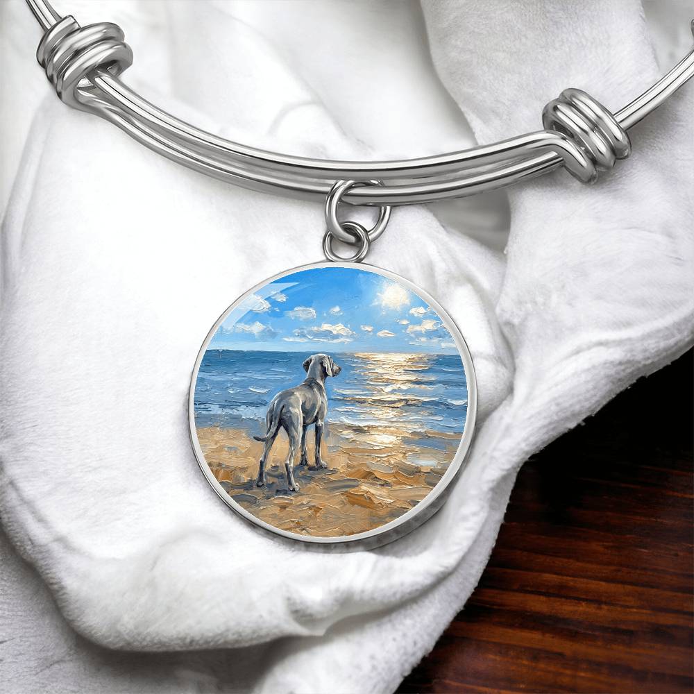 Beach Day - Weimaraner Round Charm Bracelet