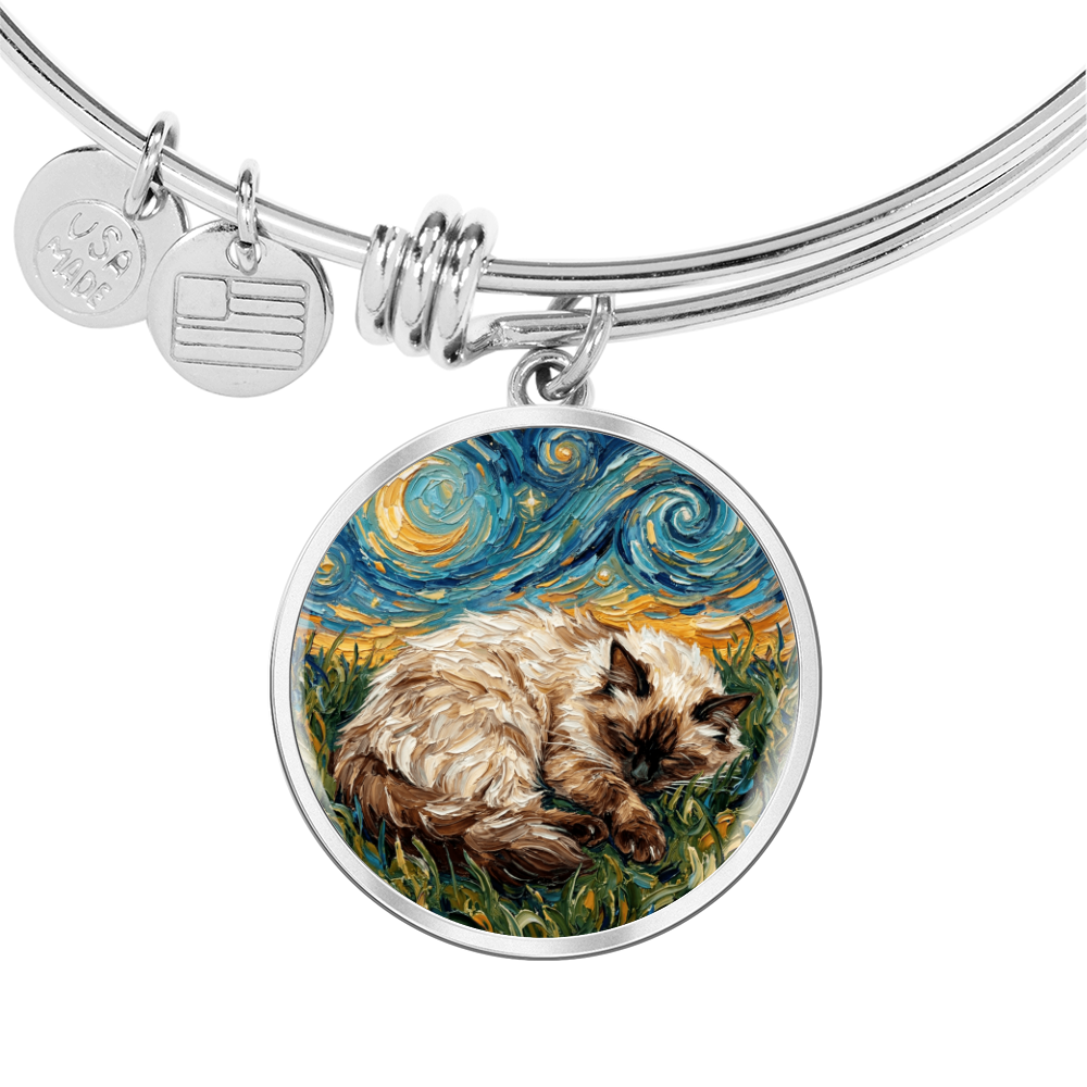 Sleepy Birman Night Round Charm Bracelet