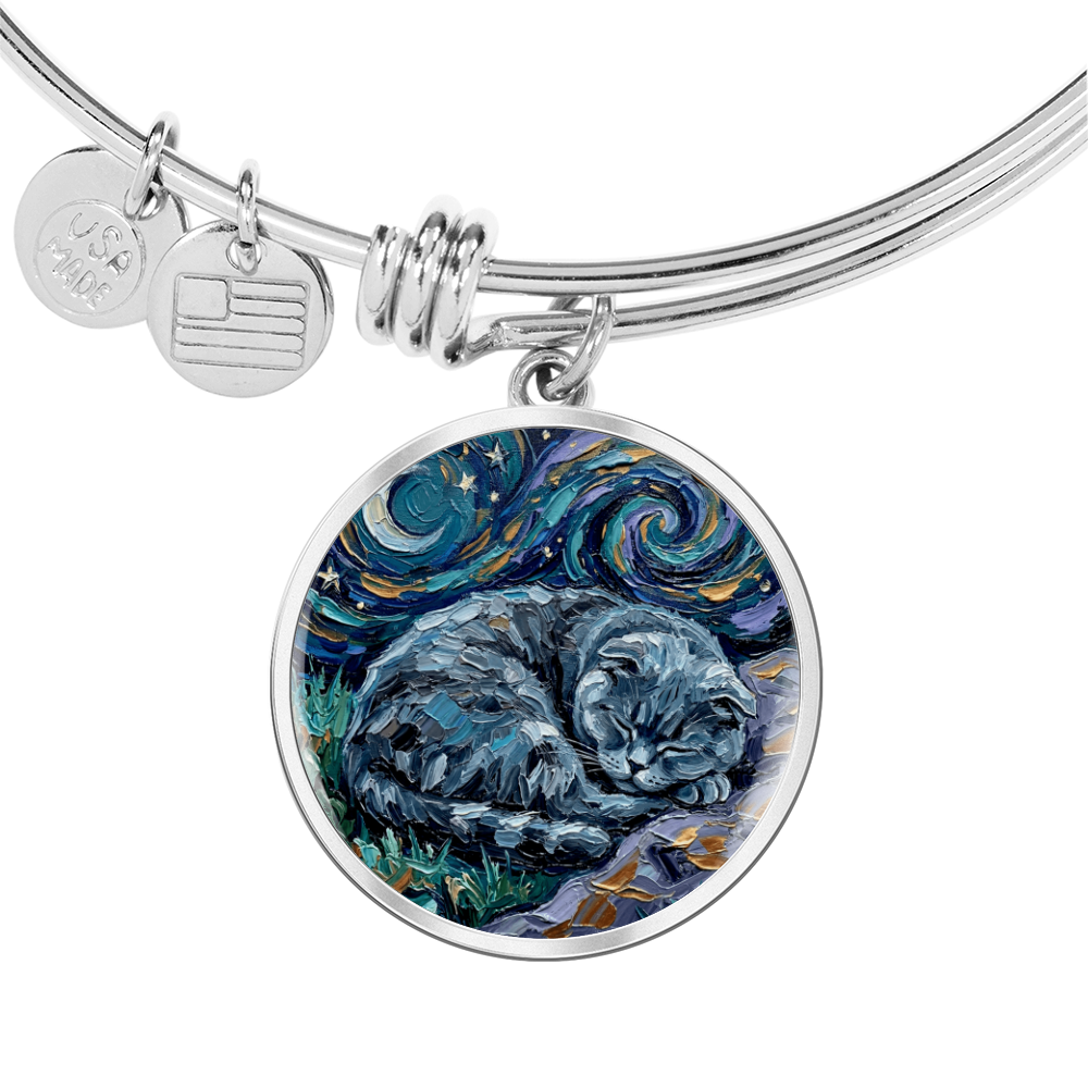 Sleepy Scottish Fold Round Charm Bracelet