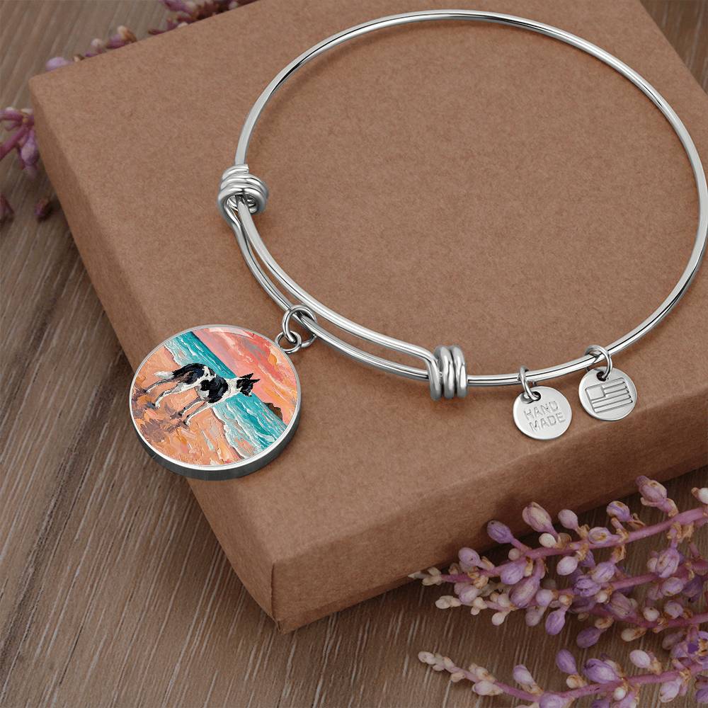 Beach Day - Canaan Dog Round Charm Bracelet