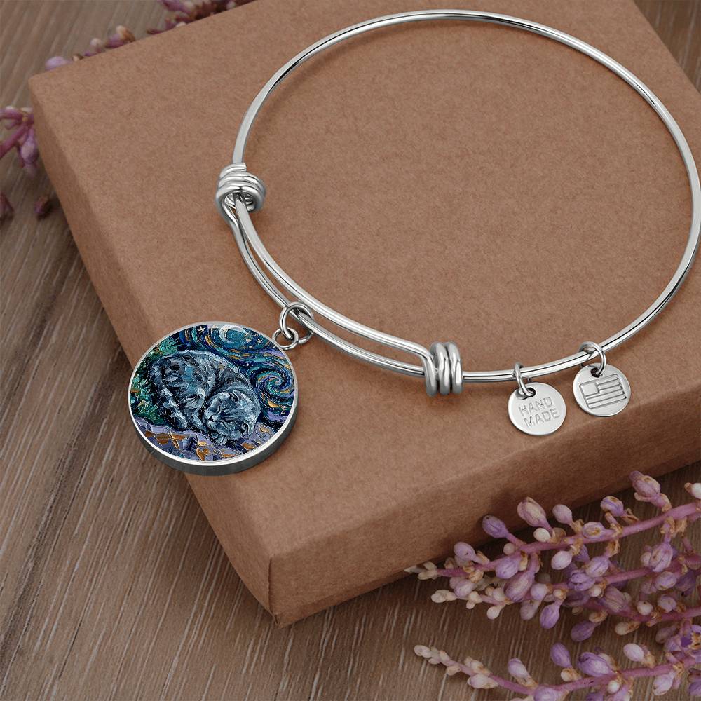 Sleepy Scottish Fold Round Charm Bracelet