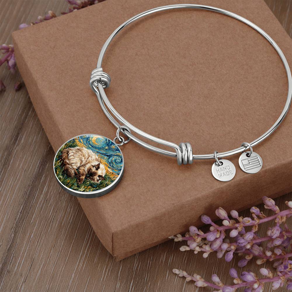 Sleepy Birman Night Round Charm Bracelet