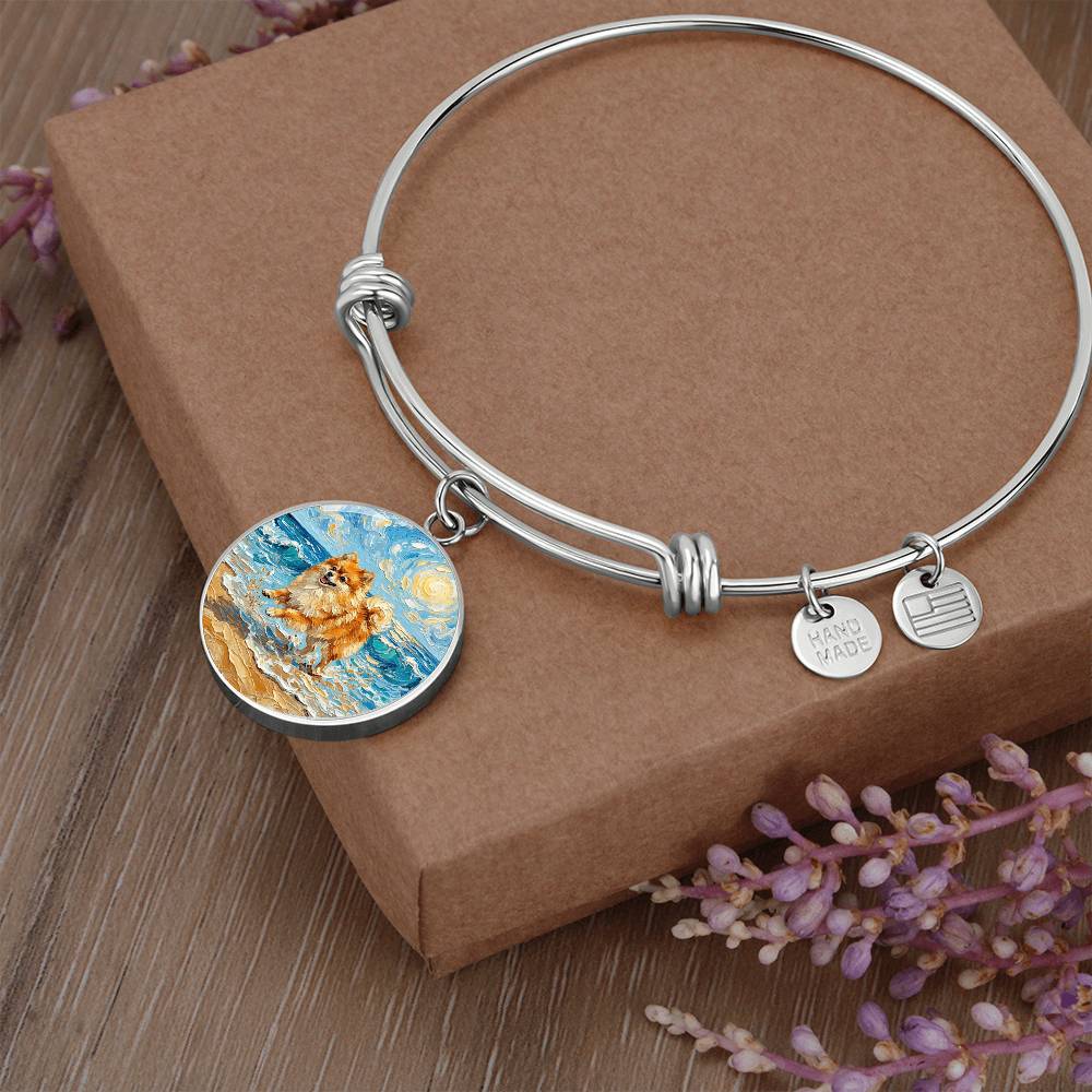 Beach Day - Pomeranian Round Charm Bracelet