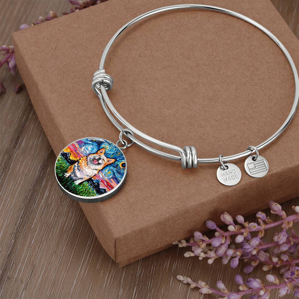 Smiling Corgi Round Charm Bracelet