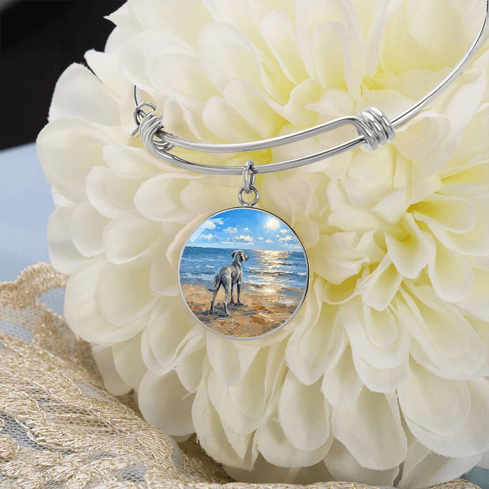 Beach Day - Weimaraner Round Charm Bracelet