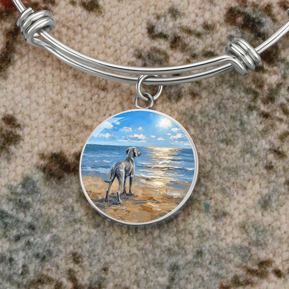 Beach Day - Weimaraner Round Charm Bracelet