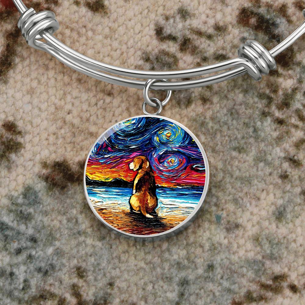 Beach Night - Beagle Round Charm Bracelet