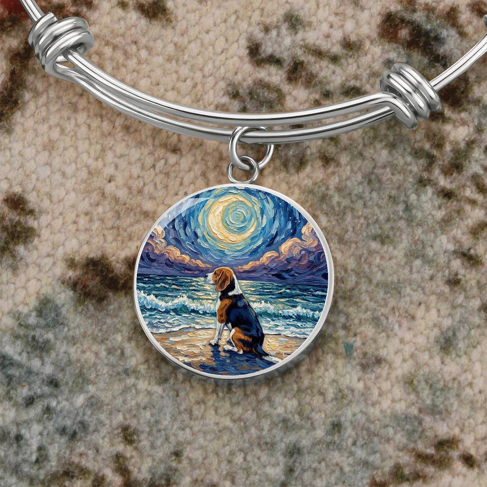 Beach Night - Beagle Round Charm Bracelet