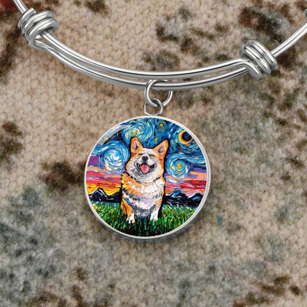 Smiling Corgi Round Charm Bracelet
