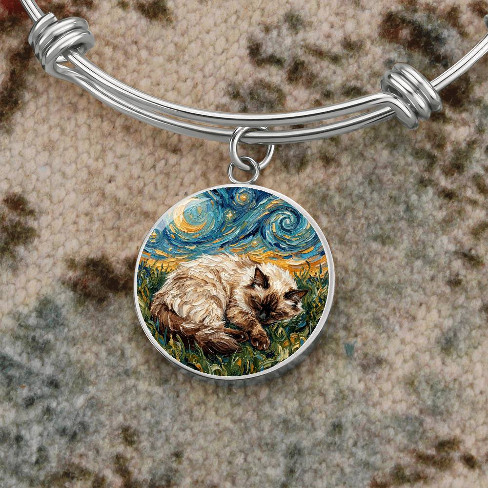Sleepy Birman Night Round Charm Bracelet