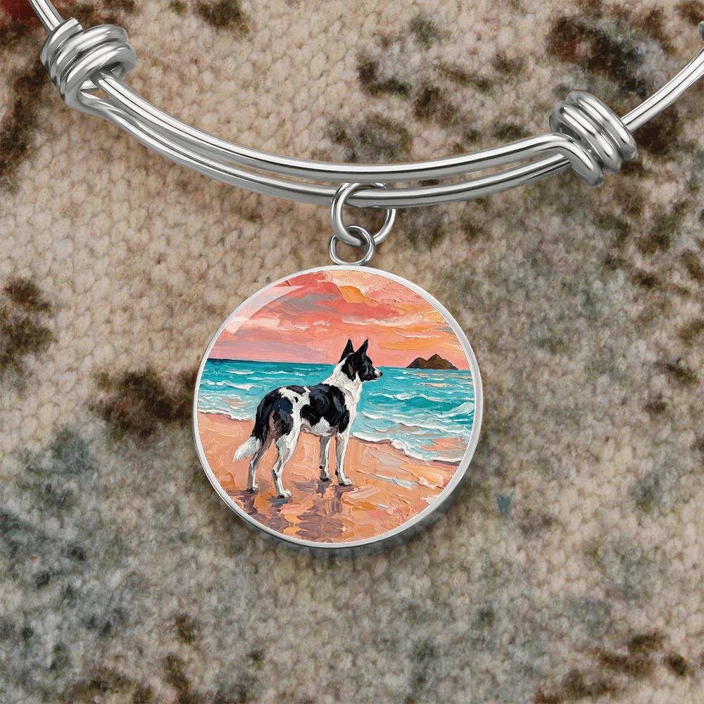 Beach Day - Canaan Dog Round Charm Bracelet