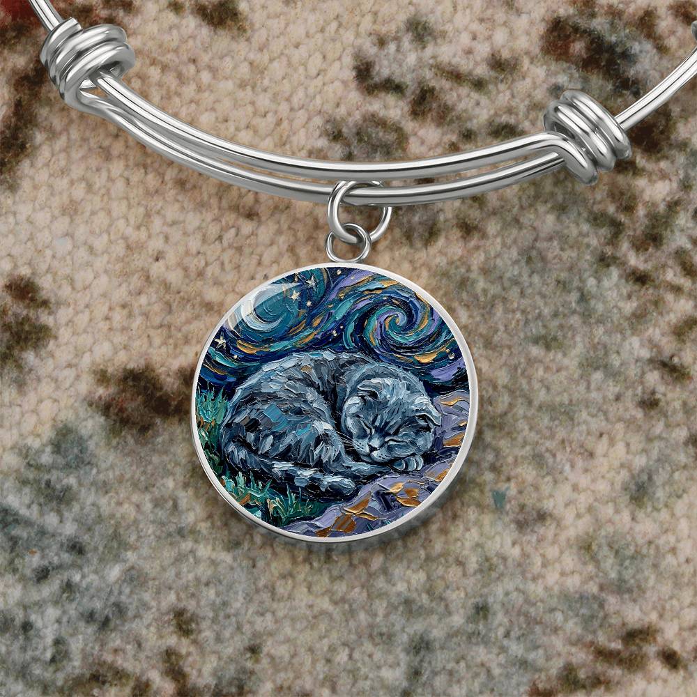 Sleepy Scottish Fold Round Charm Bracelet