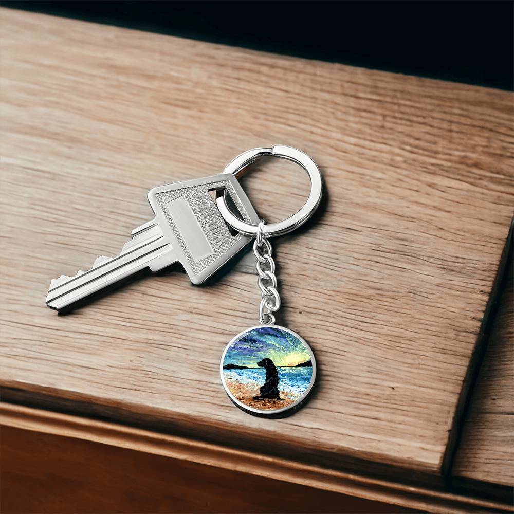 Beach Days - Black Labrador Round Keychain