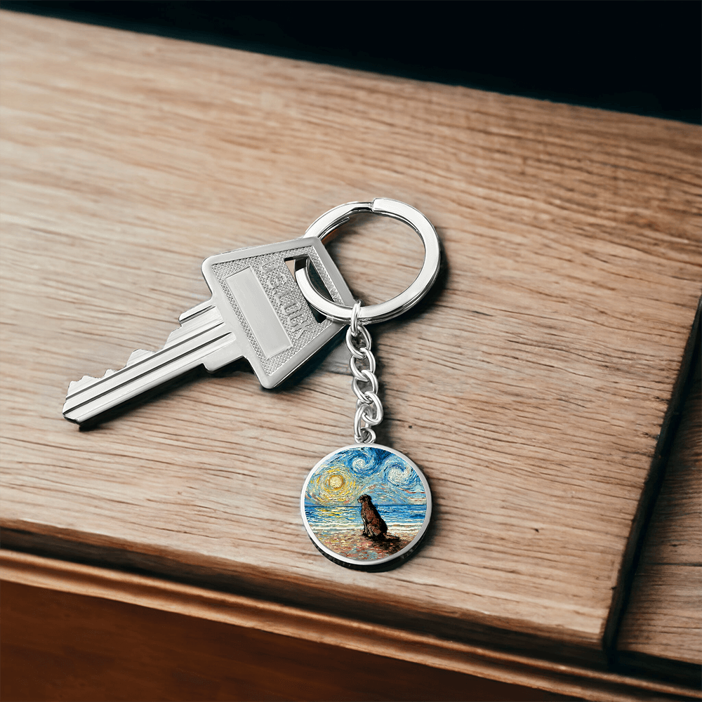 Beach Days - Chocolate Labrador Starry Night Round Keychain