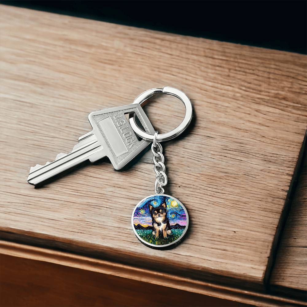 Black and Tan Chihuahua Starry Night Round Keychain