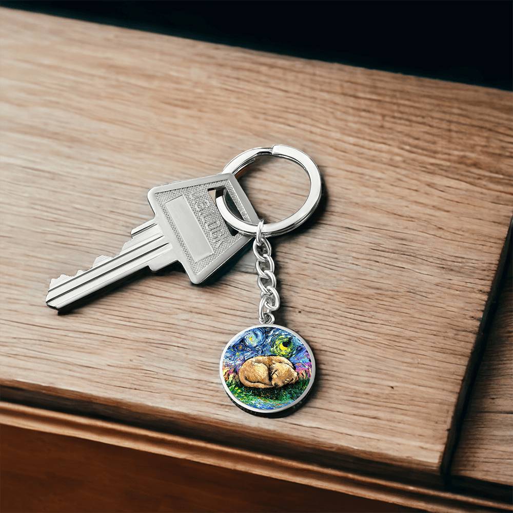 Sleepy Golden Retreiver Pup Round Keychain