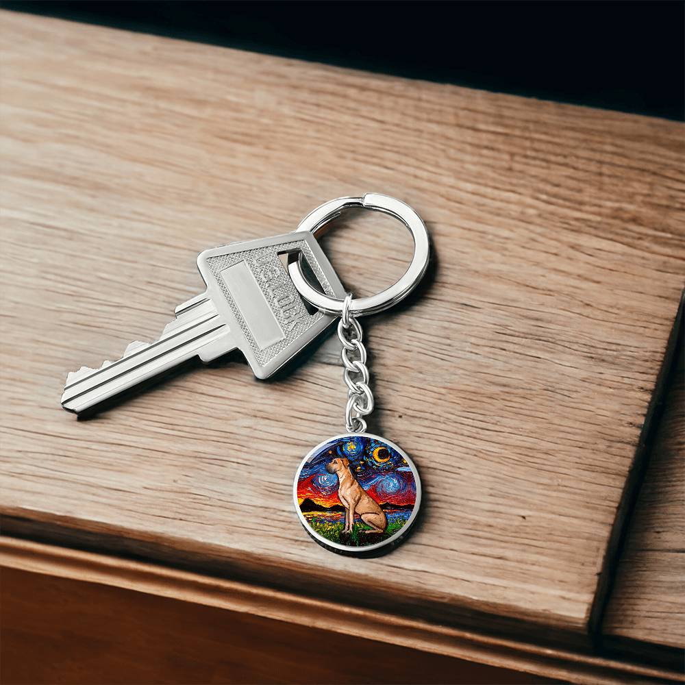 Fawn Great Dane Starry Night Round Keychain