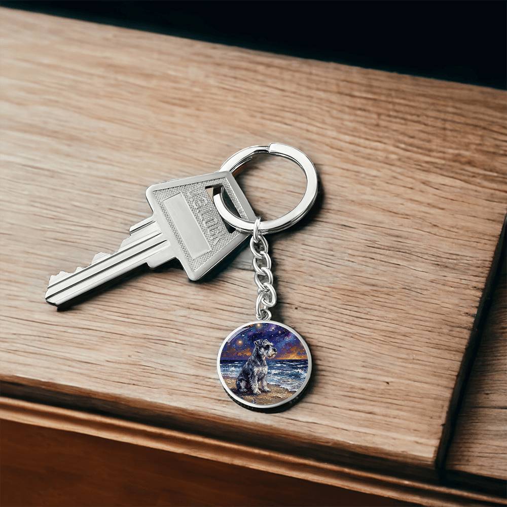 Beach Night - Schnauzer Round Keychain