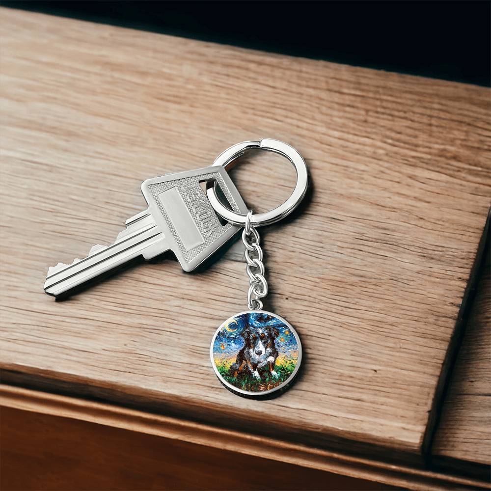Australian Shepherd Starry Night Round Keychain