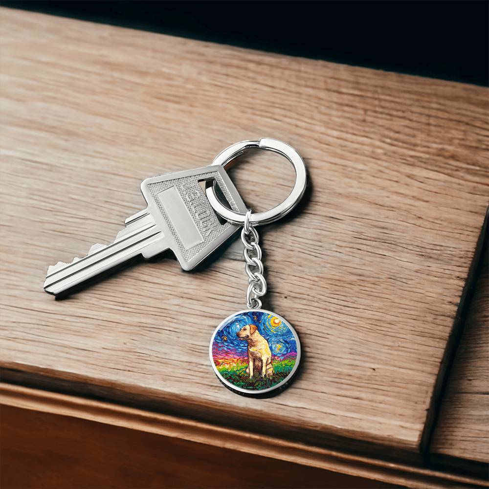 Yellow Labrador Starry Night Round Keychain