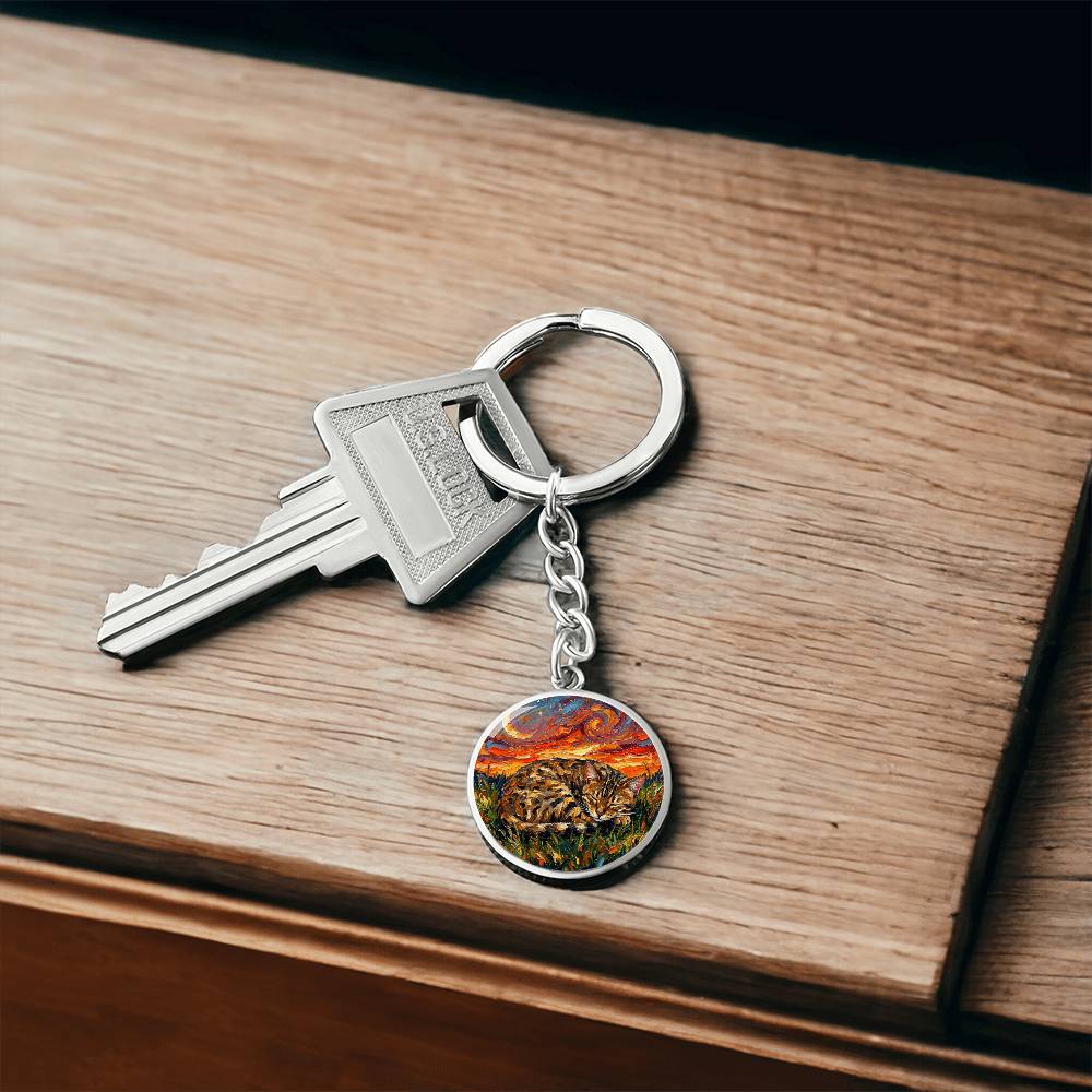 Sleepy Egyptian Mau Night Round Keychain