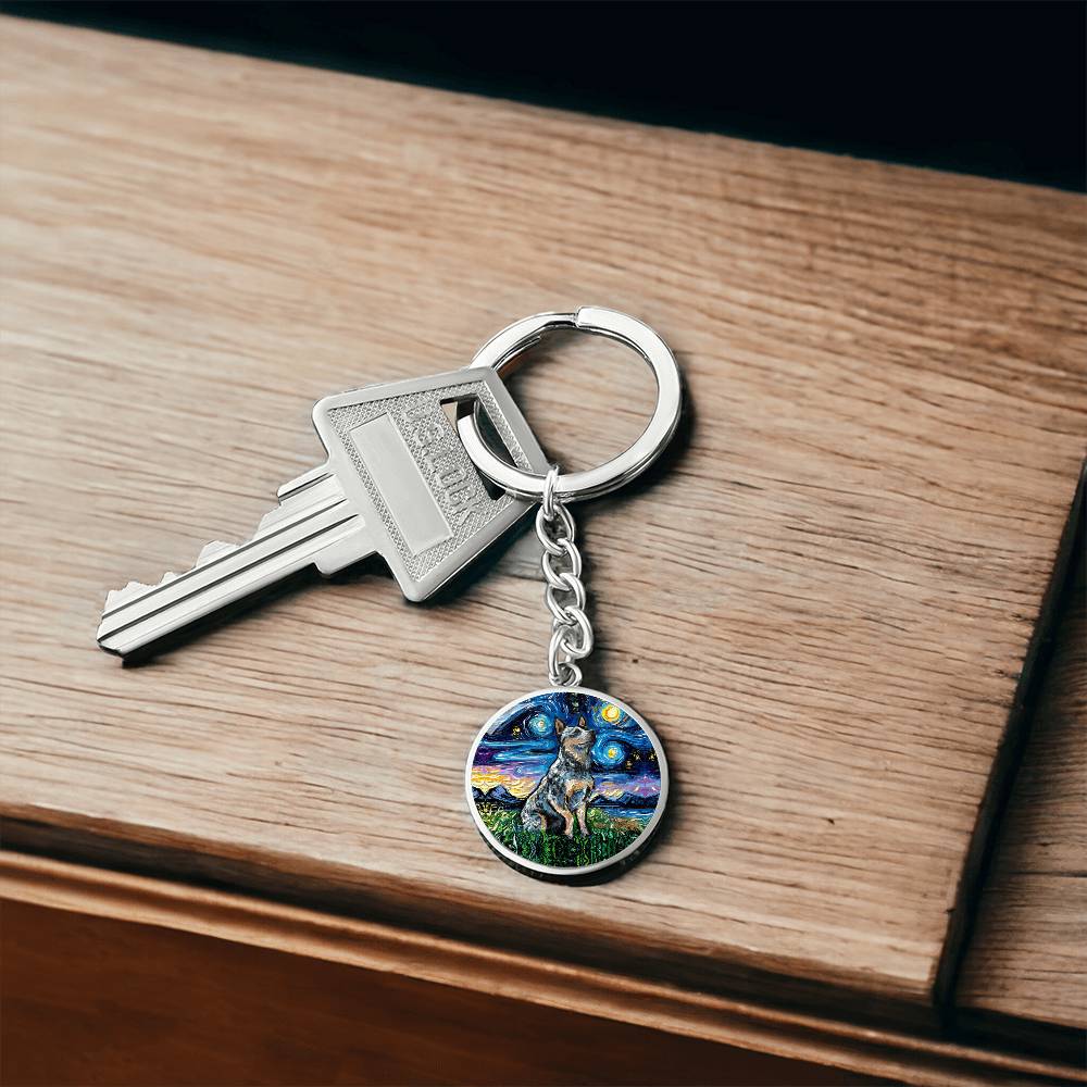 Blue Heeler Starry Night Round Keychain