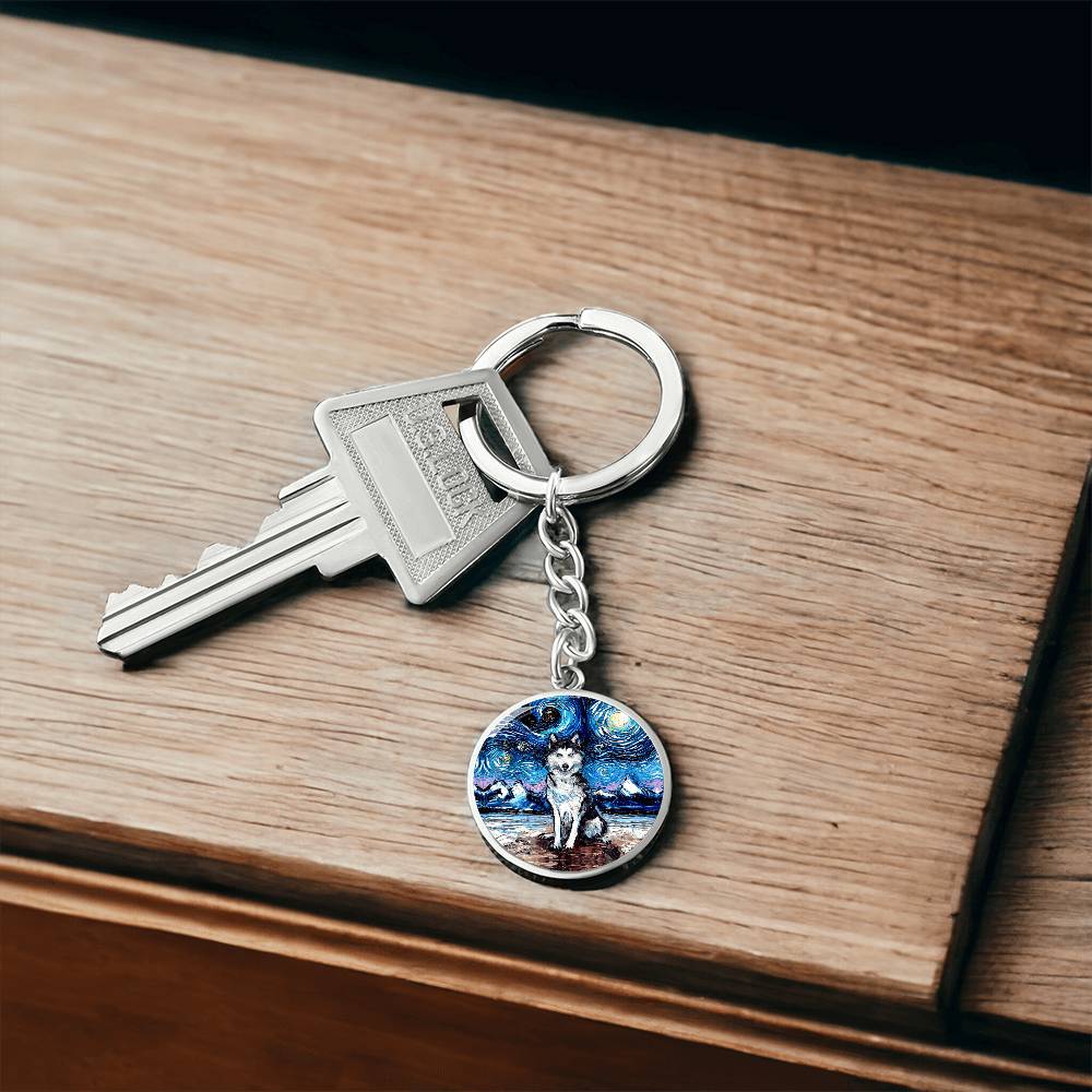 Husky Starry Night Round Keychain