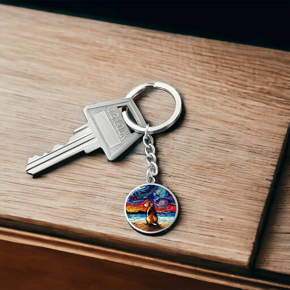 Beagle at the Beach Starry Night Round Keychain