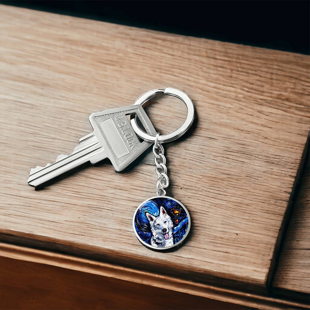 Swiss Shepherd Starry Night Round Keychain