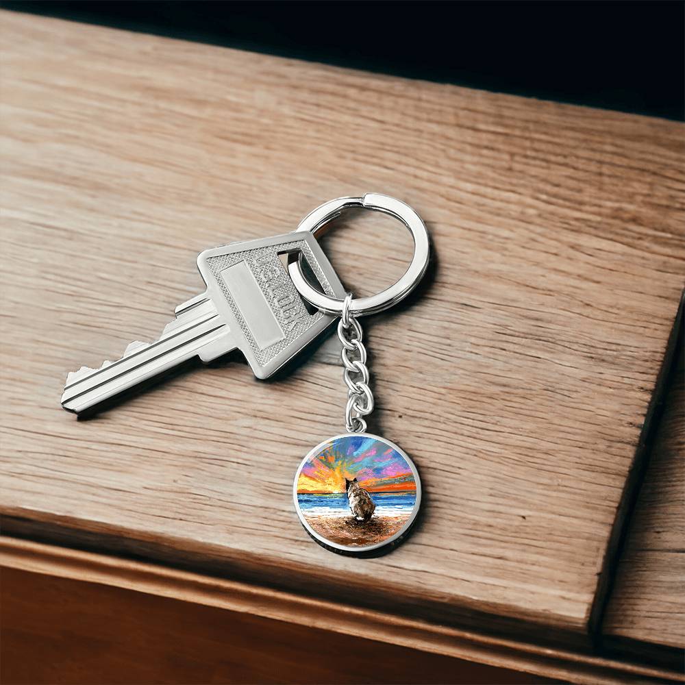 Beach Days - Snowshoe Cat Round Keychain