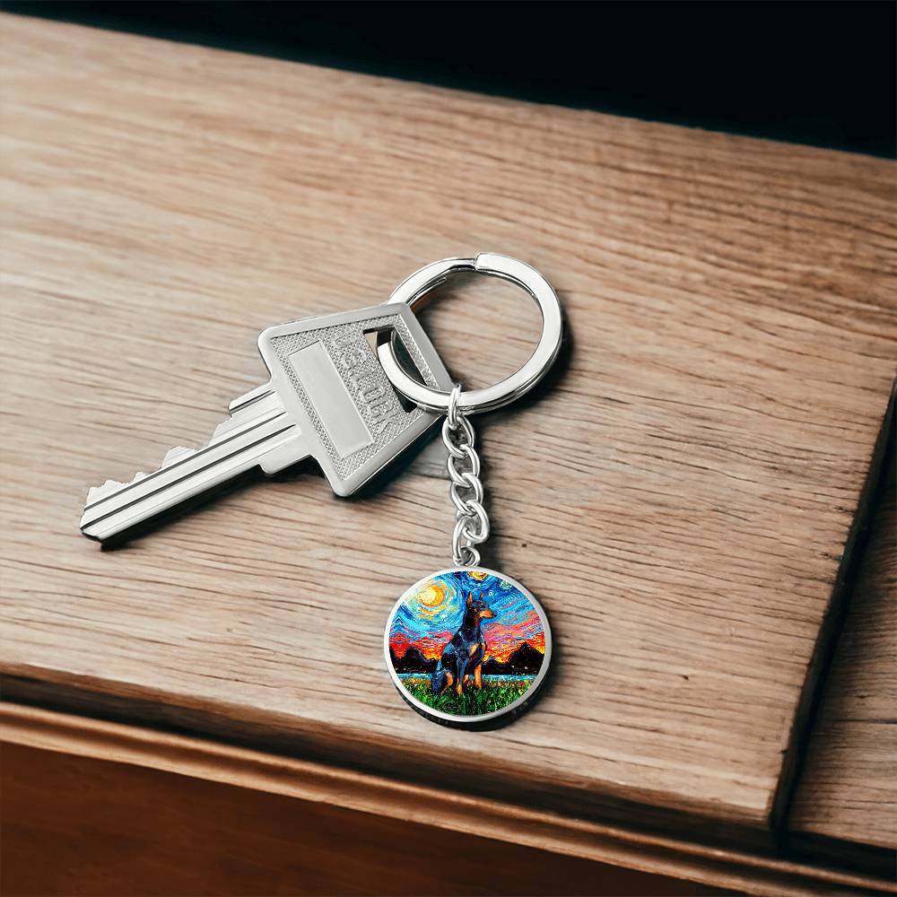 Doberman Pinscher Starry Night Round Keychain