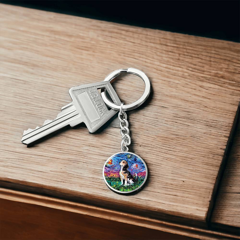 Beagle Starry Night Round Keychain
