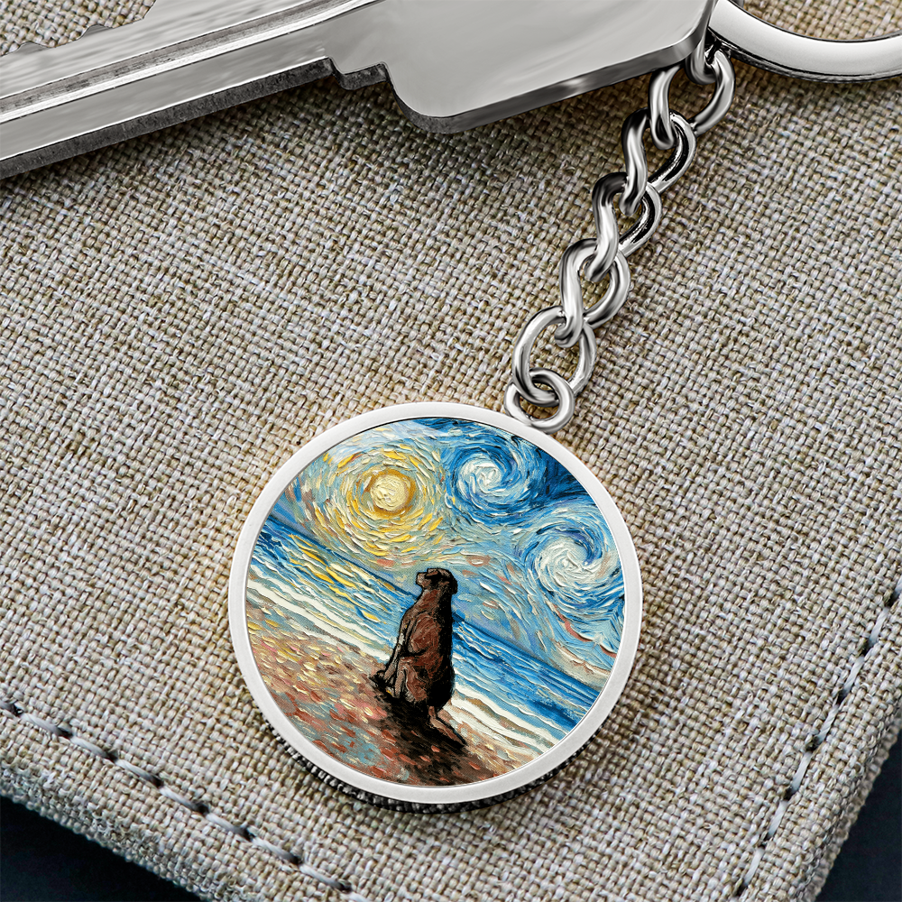 Beach Days - Chocolate Labrador Starry Night Round Keychain