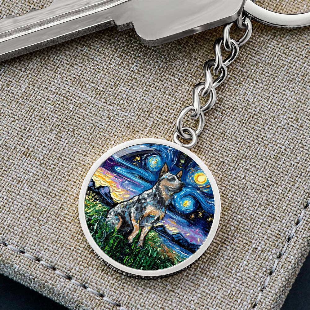 Blue Heeler Starry Night Round Keychain