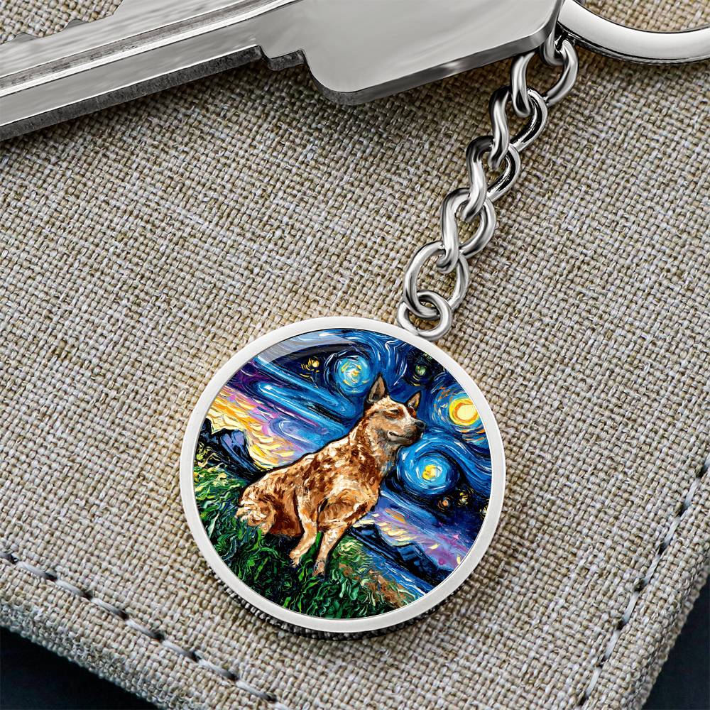 Red Heeler Starry Night Round Keychain