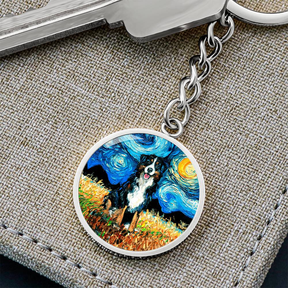 Bernese Mountain Dog Starry Night Round Keychain