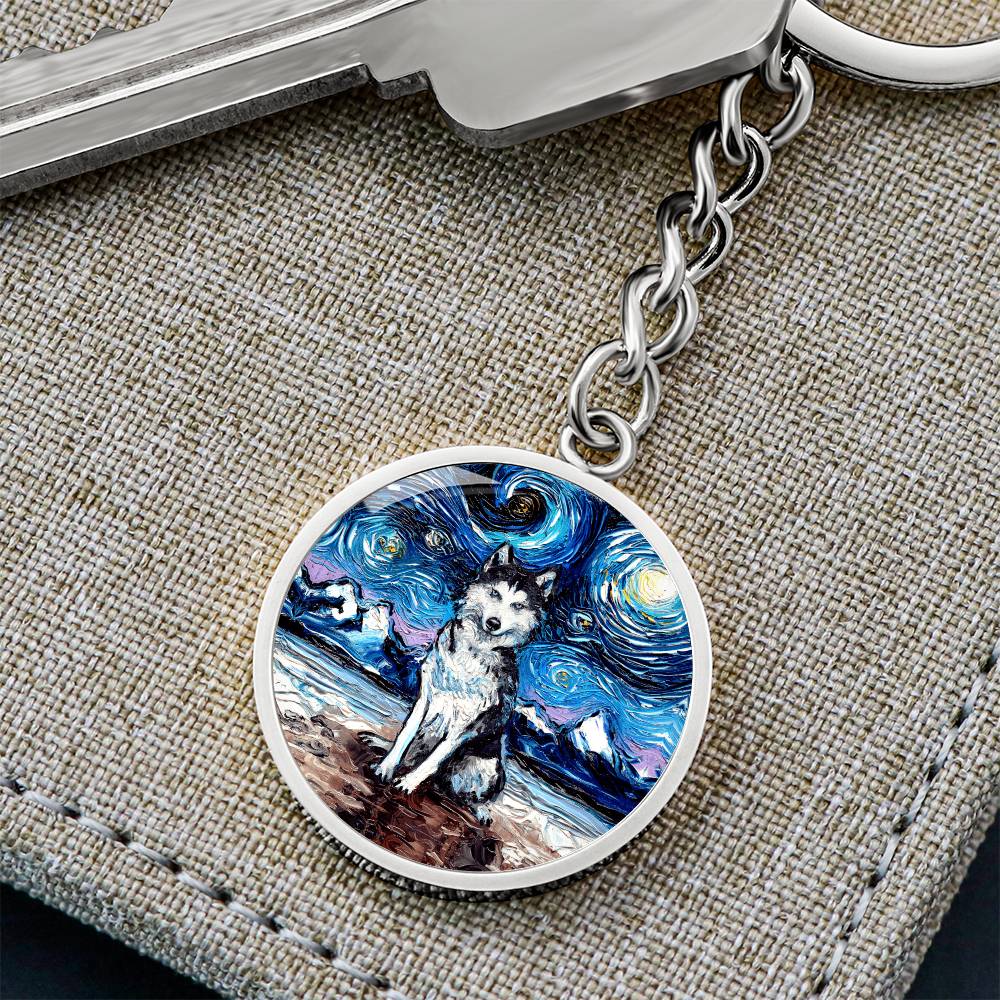 Husky Starry Night Round Keychain