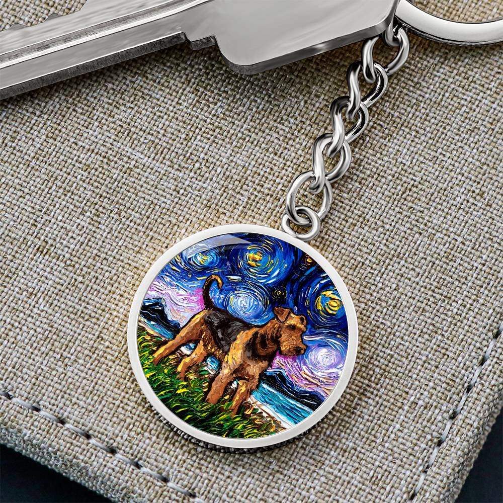 Airedale Starry Night Round Keychain
