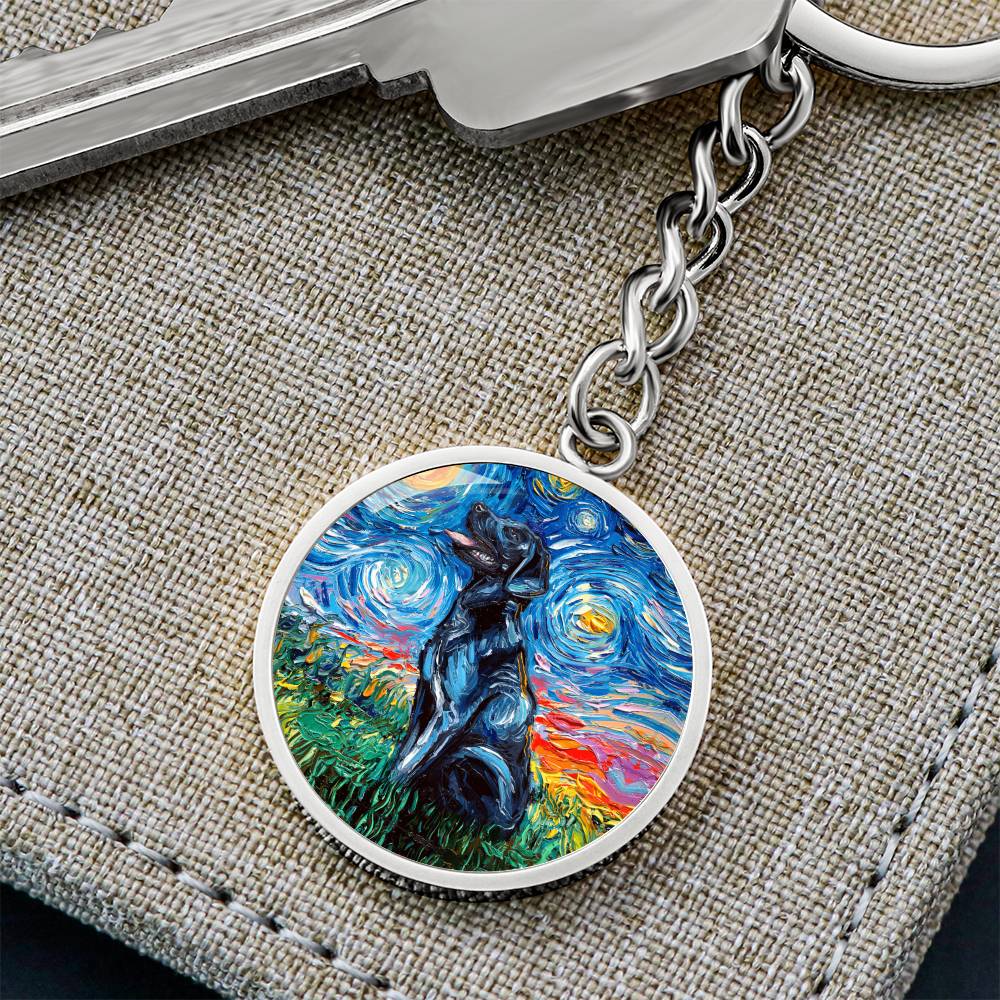 Black Labrador Starry Night Round Keychain