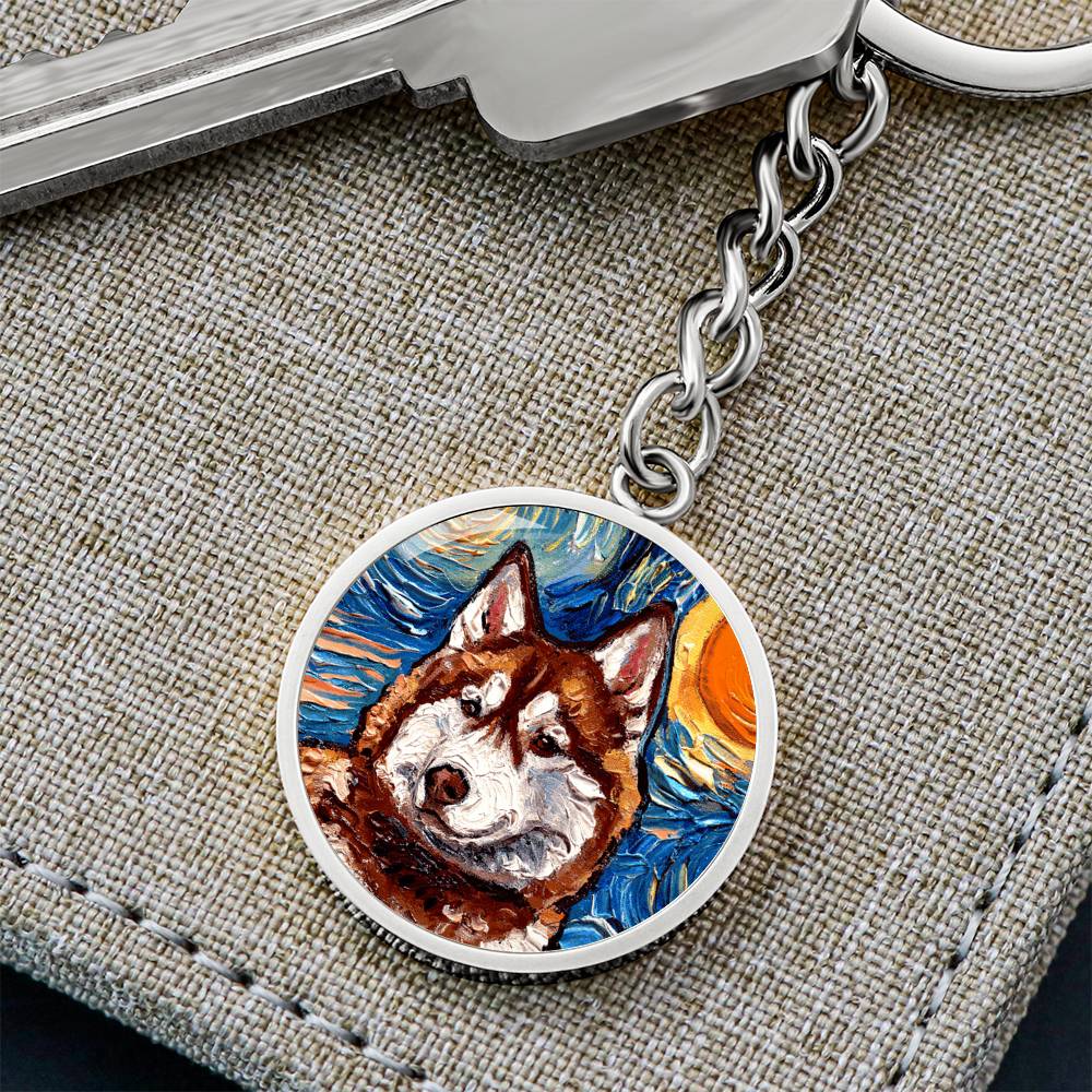 Red Husky Portrait Round Keychain