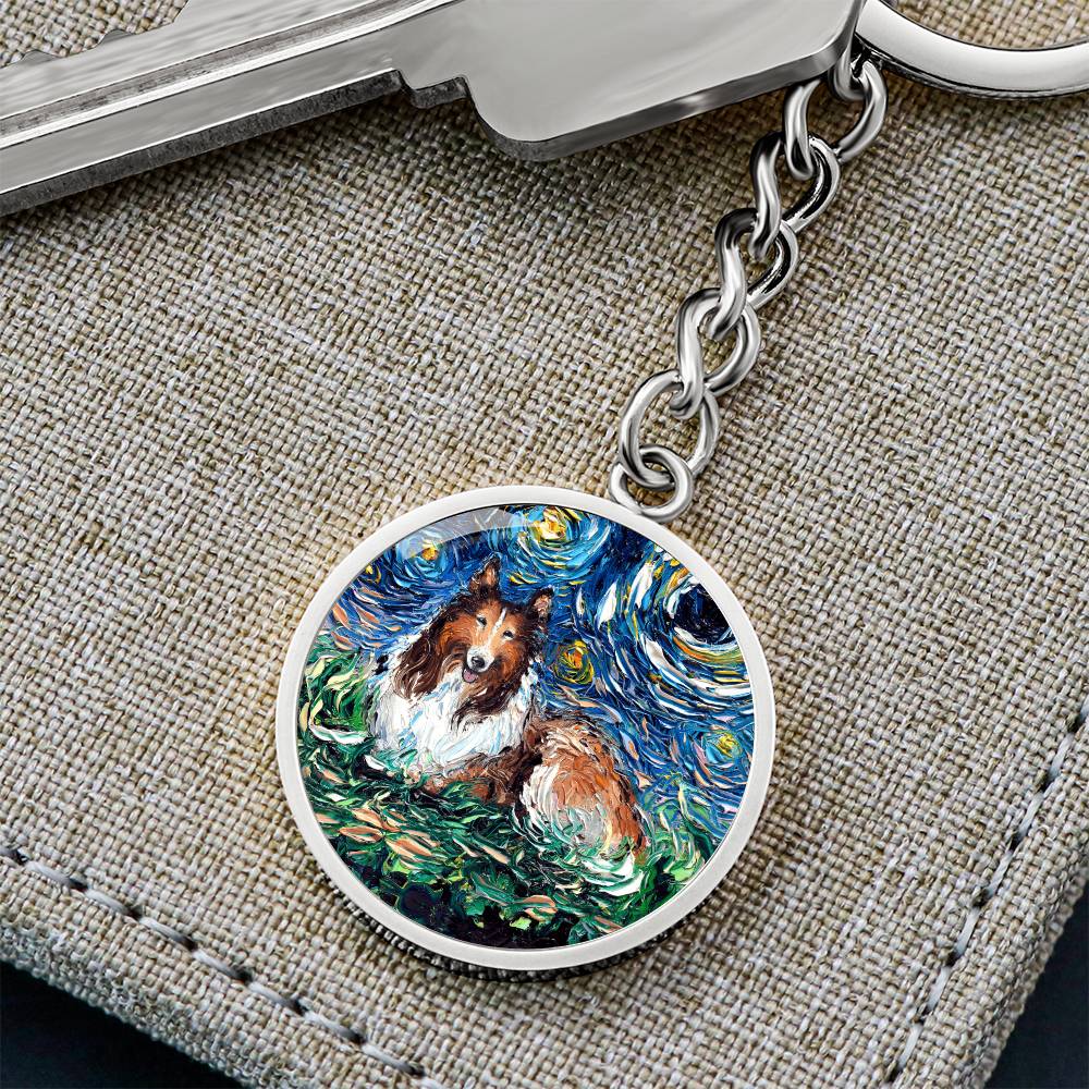 Collie Starry Night Round Keychain